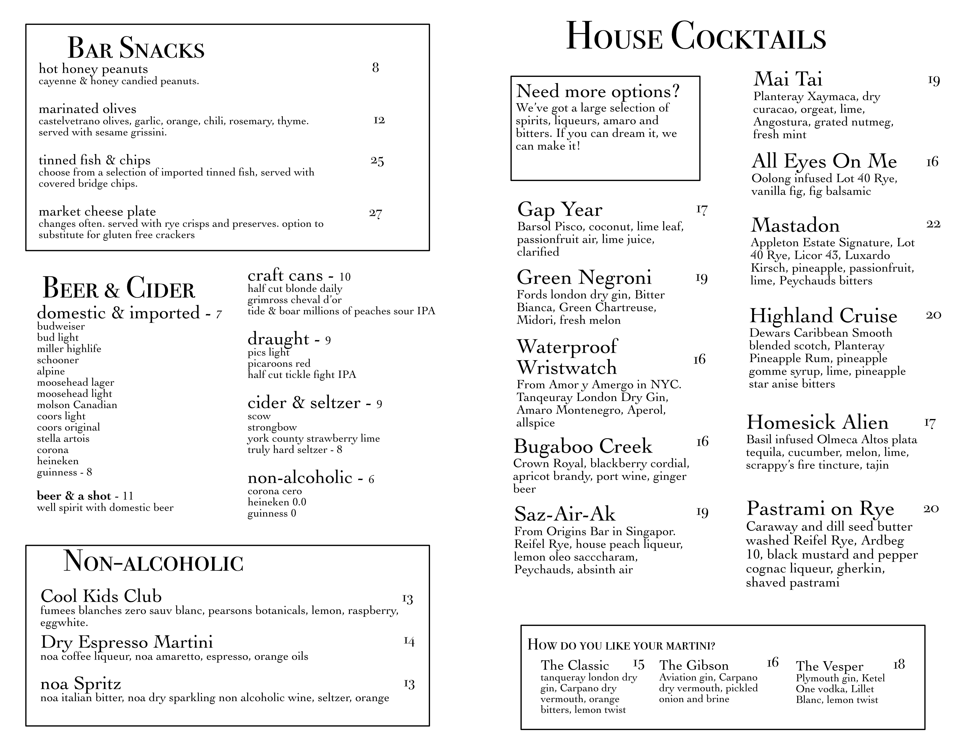 The Cardinal Room Menu Preview